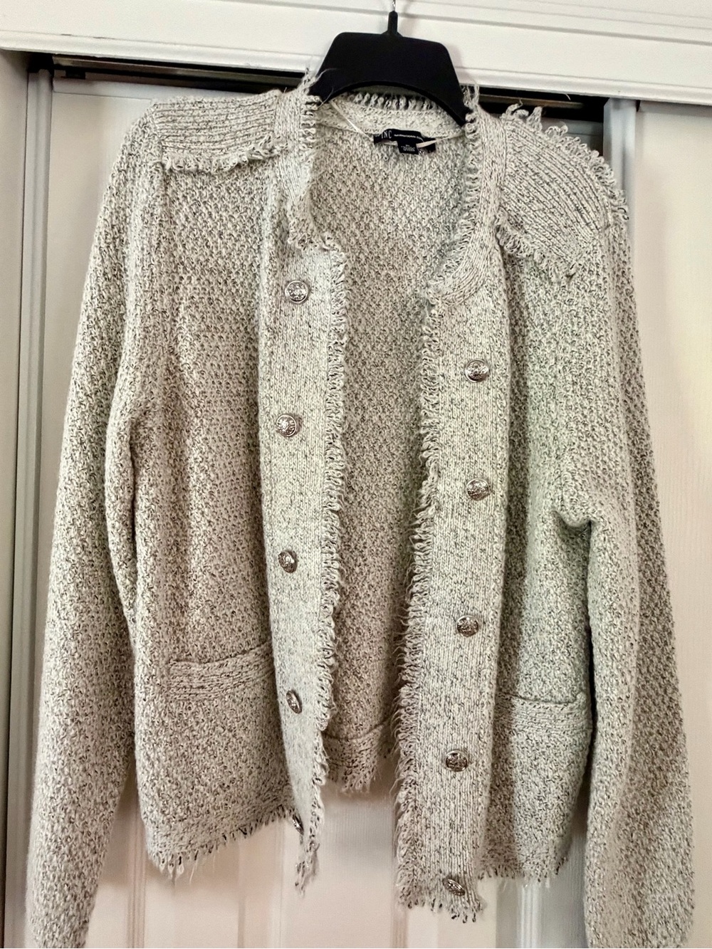 INC International Concepts Cream Fringed Knit Button-Front Cardigan - Picture 4 of 4